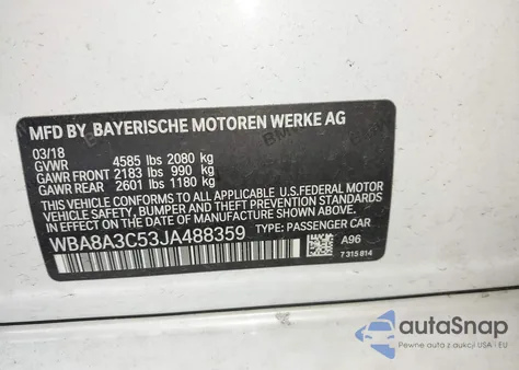 2018 BMW 320I xDrive from USA, damaged, VIN WBA8A3C53JA488359